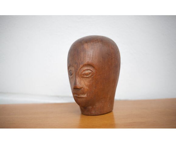 Tête à chapeau ancienne, marotte bois, tête de modiste bois, sculpture bois  ancienne, collection | Selency