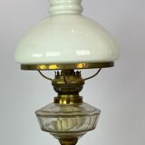 Kerosene lamp of brass with shade of white opaline glass, 1860