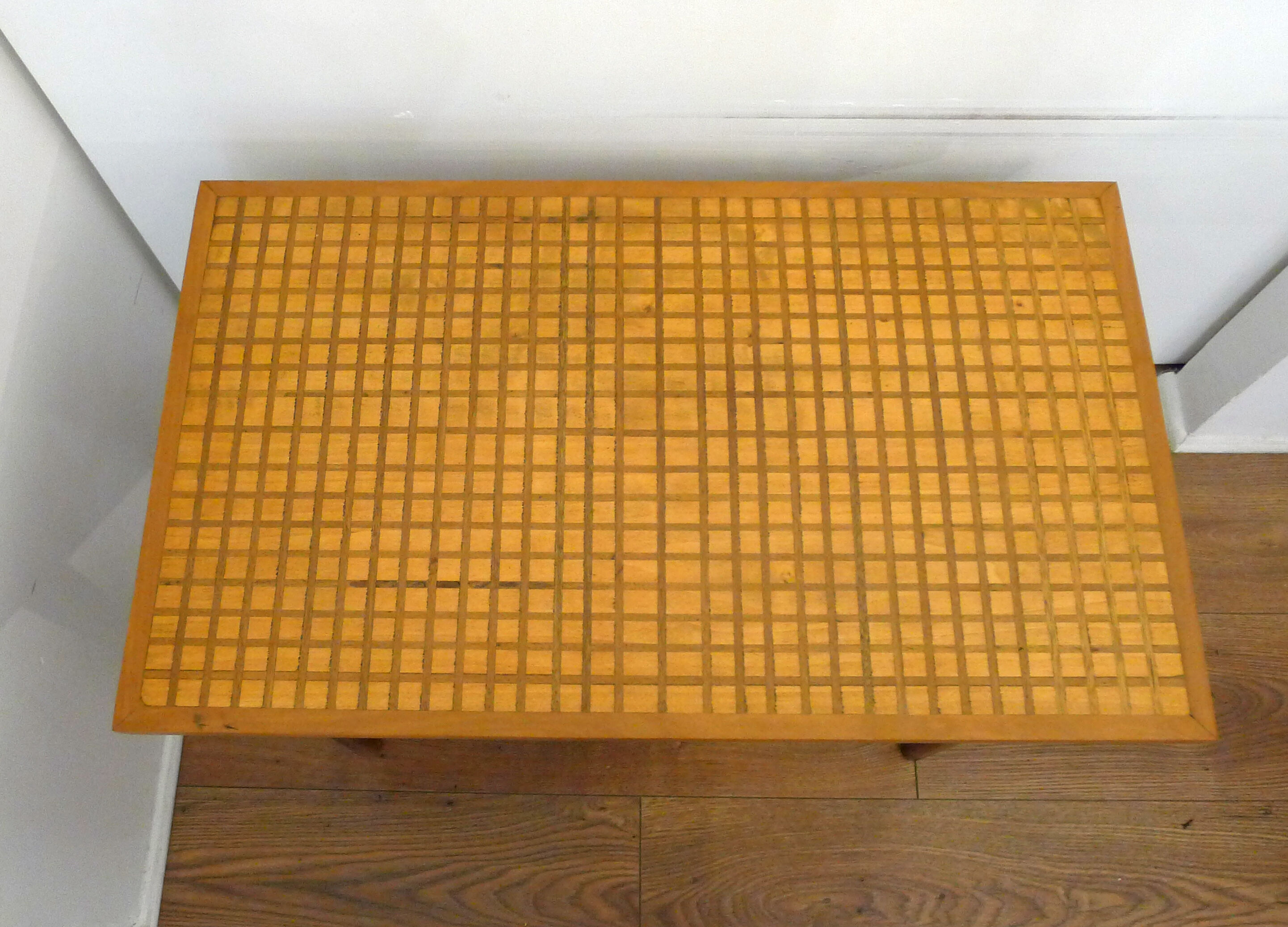 Mid-century grid coffee table, in wood & marquetry