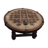 Round tiled coffee table with peacock decoration signed Barrois