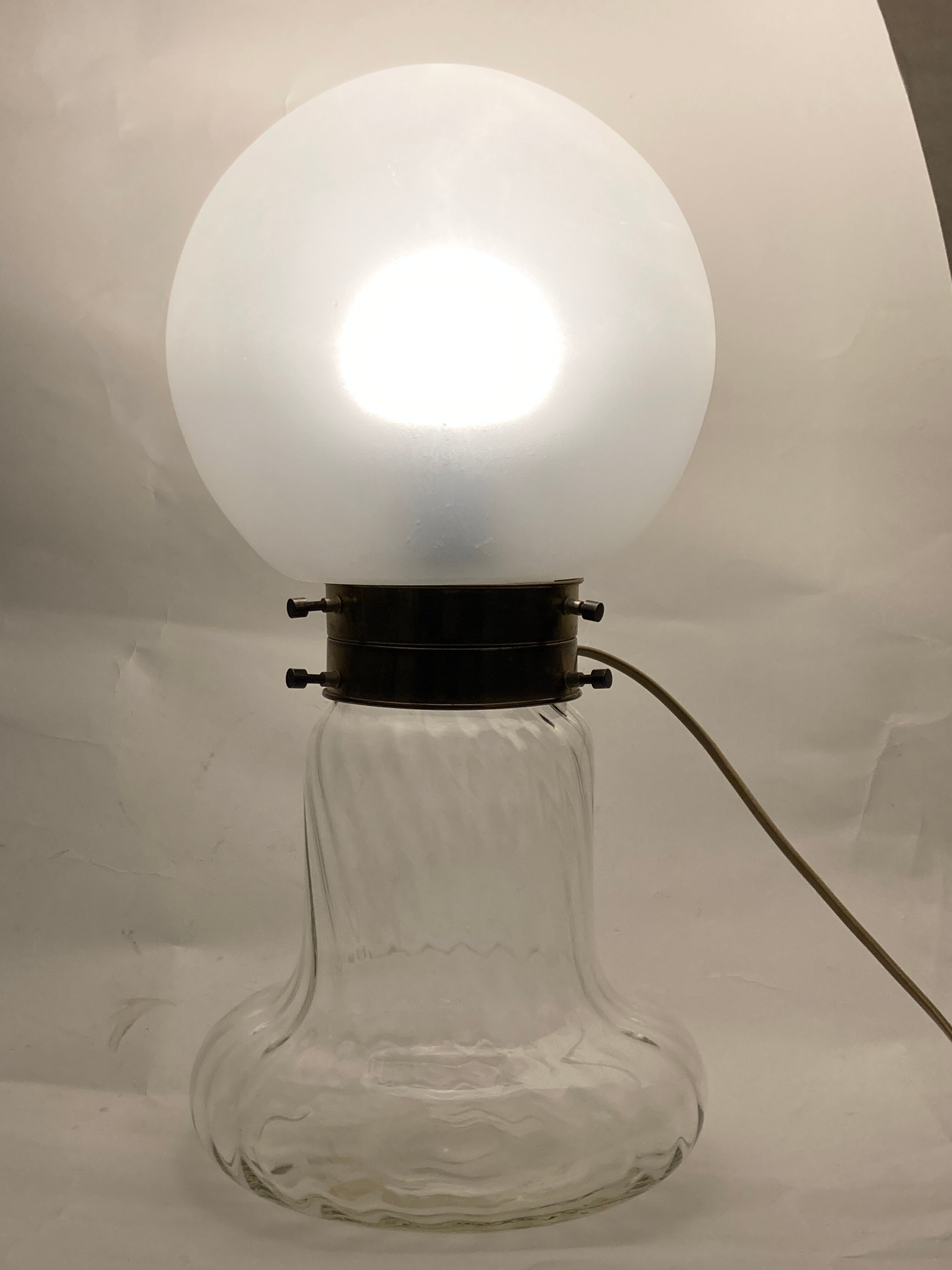 Midcentury Art Deco style swirl brass and glass mushroom table lamp