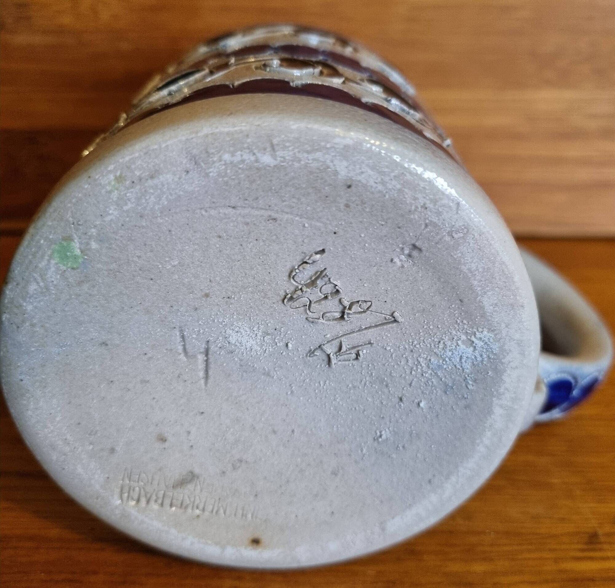 Salt-glazed stoneware mug from Alsace by Reinh Merkelbach, Hohr Grenzhausen.