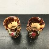 Pair of old vases with vintage beige brown ceramic handles