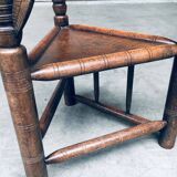 Brutalist Carved Oak Tripod Monk Chair, Sweden, 1930s