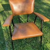 Rare light brown leatherette armchair, by "Colette Gueden", designer from the 50s