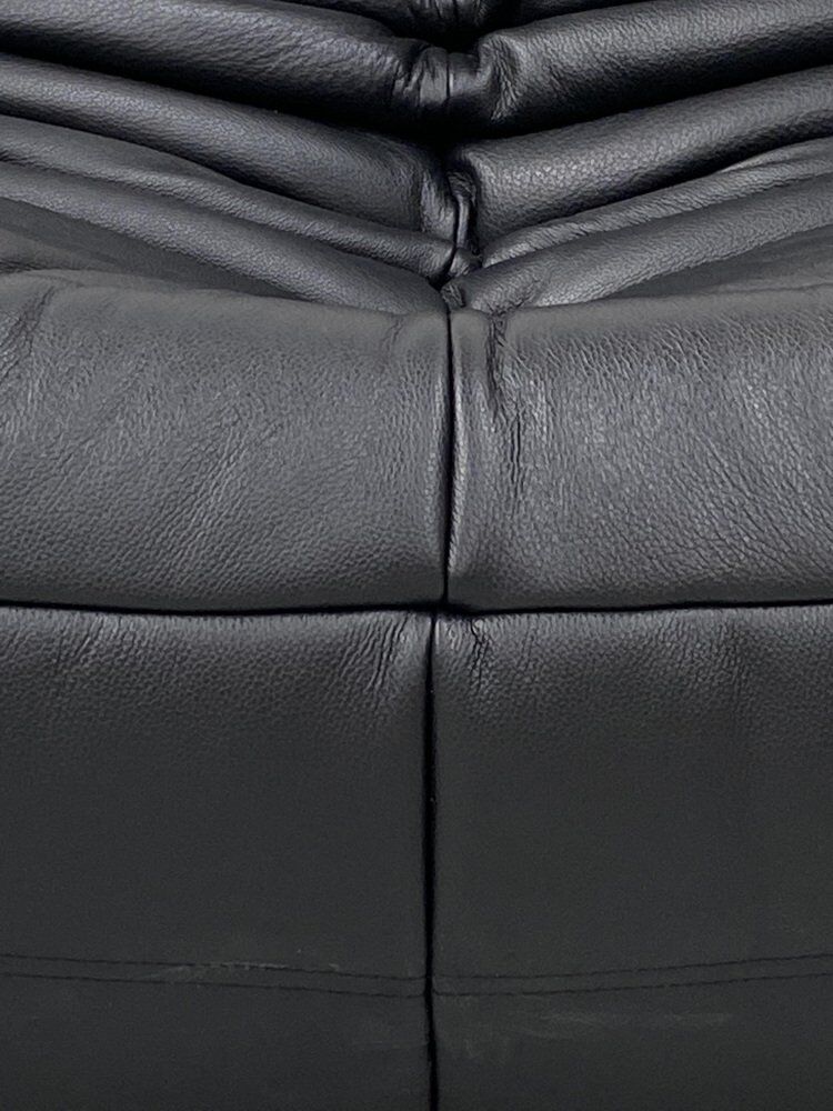 Togo lounge chairs in black leather attributed to Michel Ducaroy for Ligne Roset, set of 2