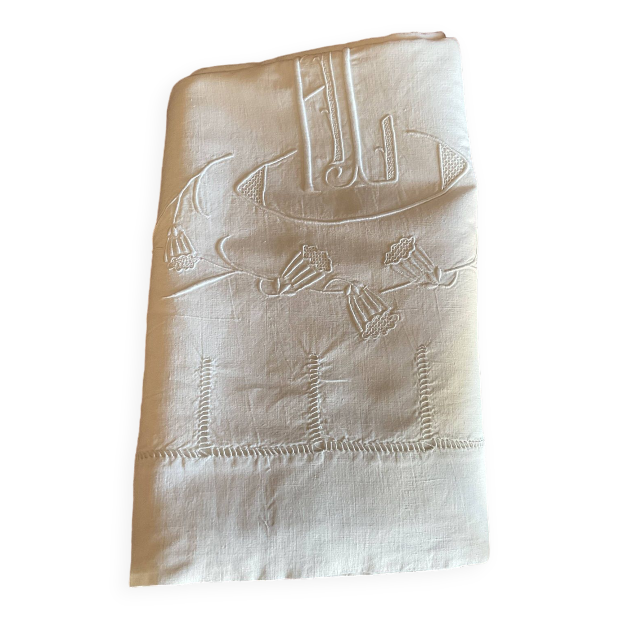 Old linen/cotton embroidered sheet