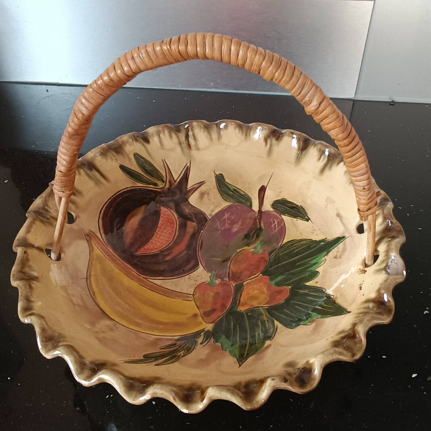Glazed terracotta fruit bowl or basket