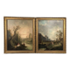 Paire d’huiles sur toile, paysages animés XIXe
