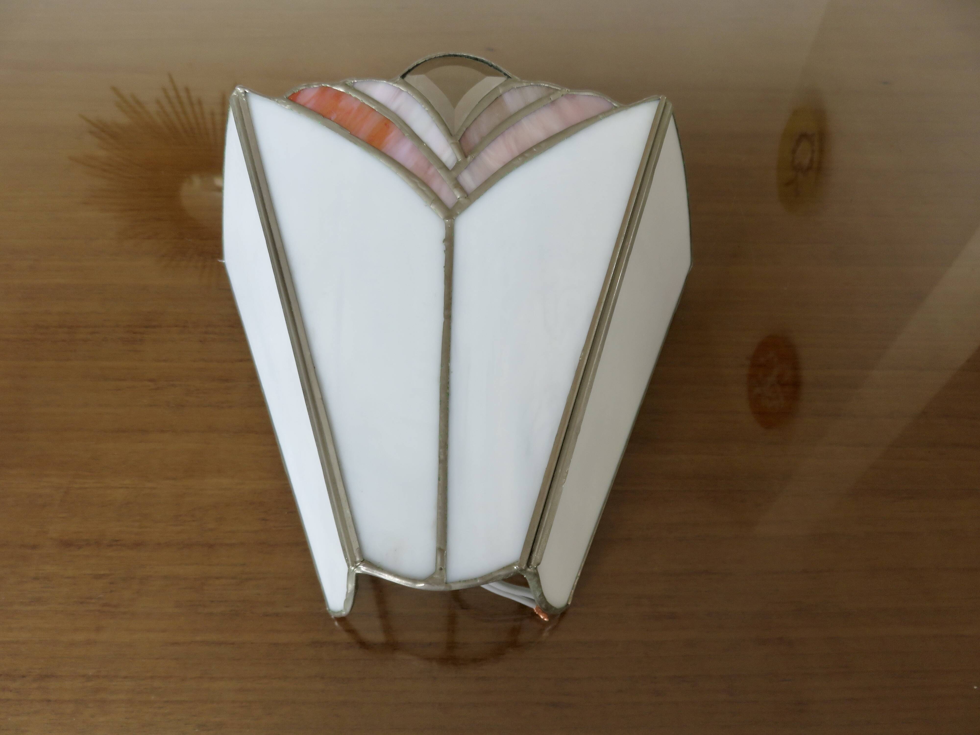 Pair of white and pink glass paste wall lights, Italy, Art Deco style