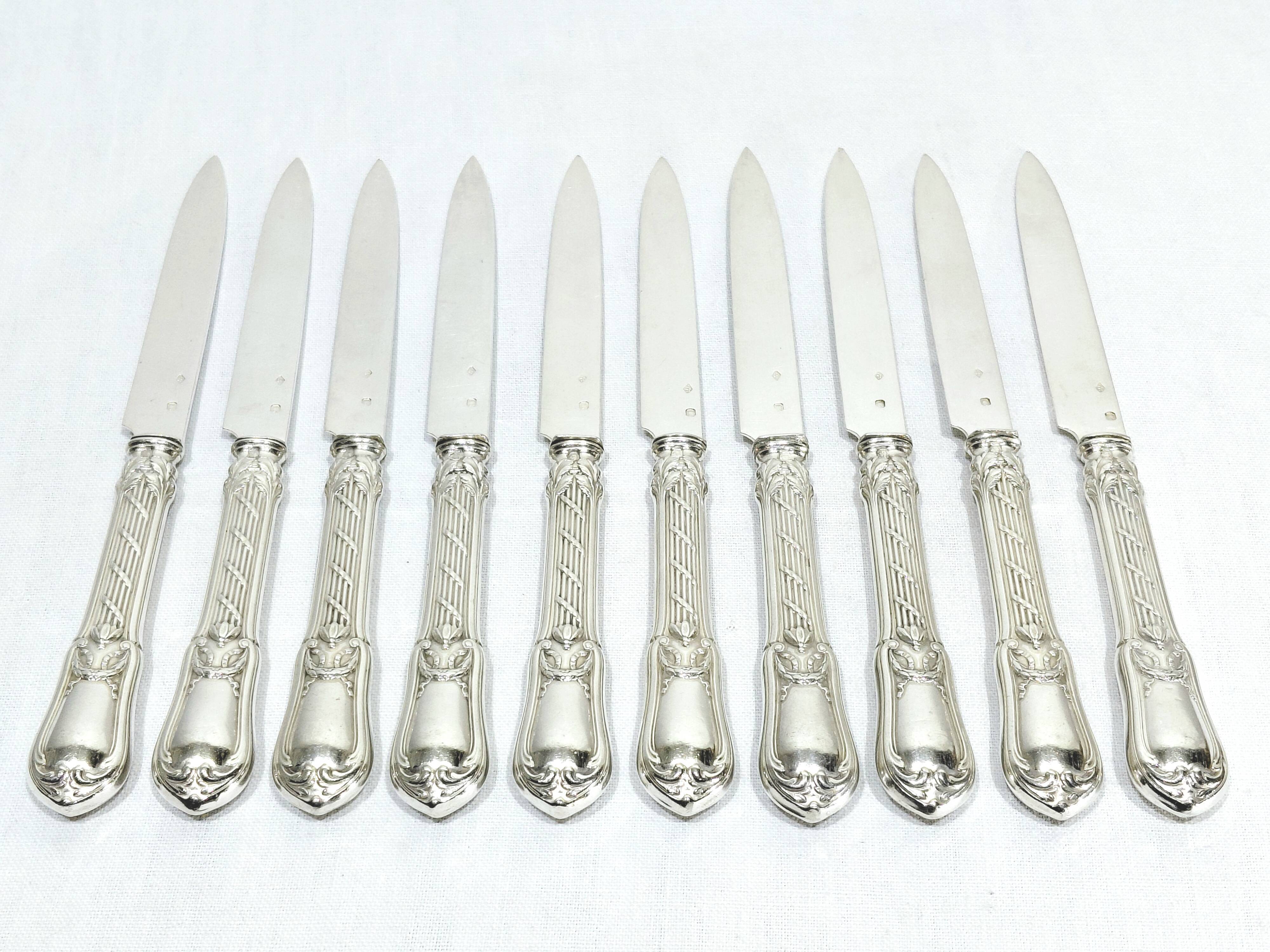 10 silver fruit knives in Louis XVI style