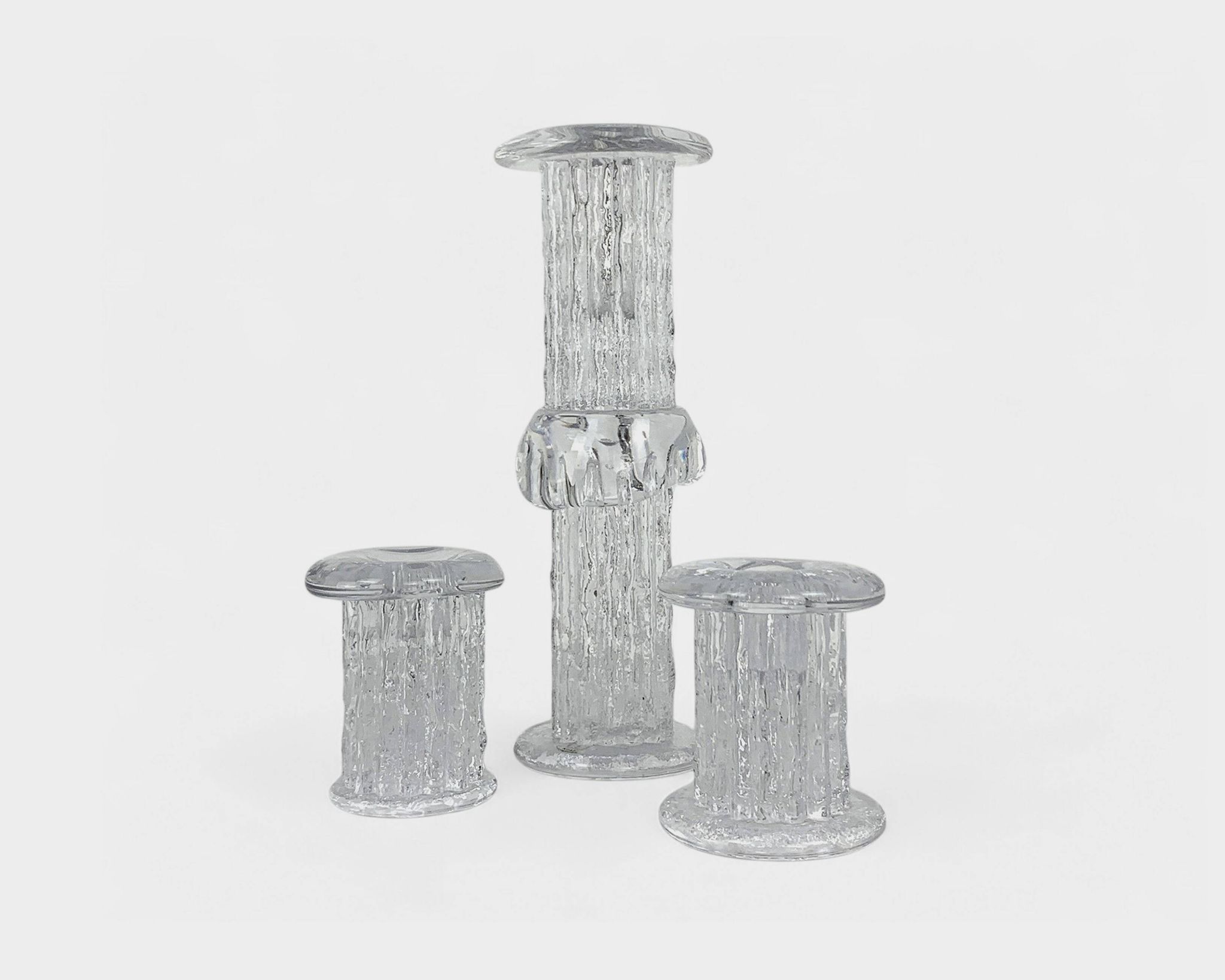 Glass candle holders by Göran Wärff for Kosta Boda, Sweden, 1970s.