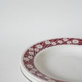 Set of 4 Saint Amand soup plates with burgundy flower outlines 1950