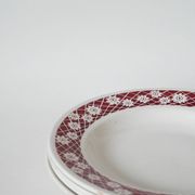 Set of 4 Saint Amand soup plates with burgundy flower outlines 1950