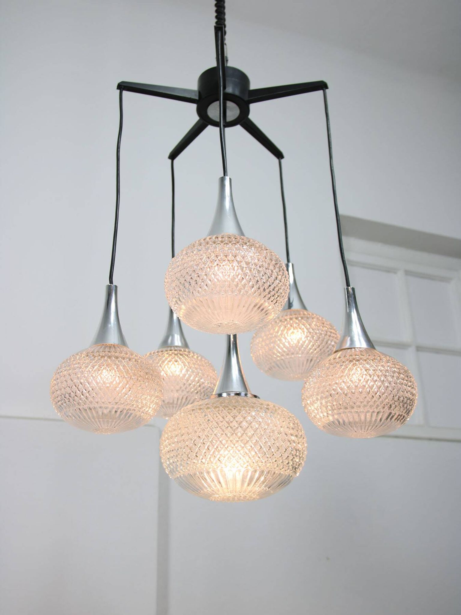 Vintage Italian Crystal and Chrome Chandelier, 70s