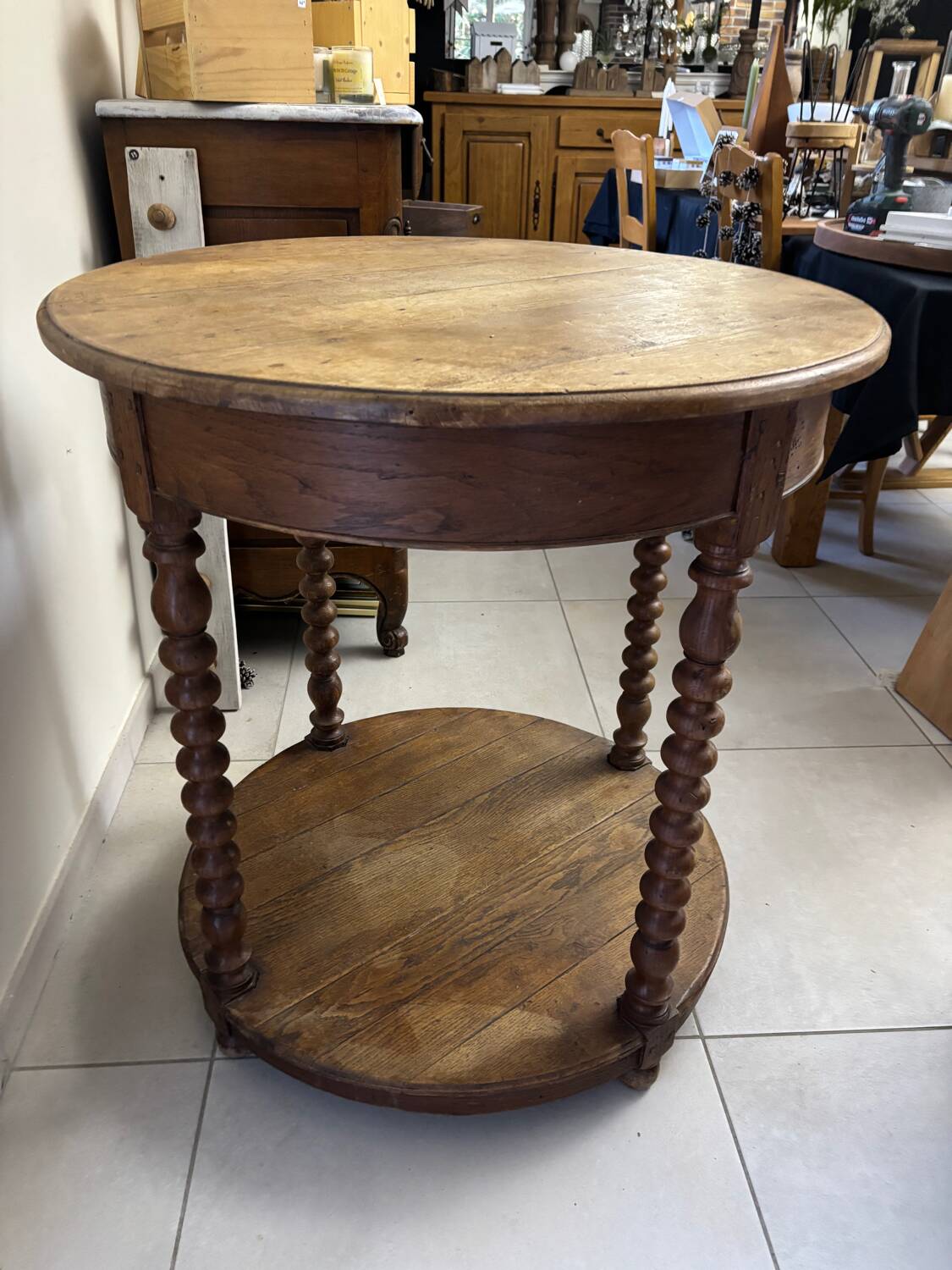 Round turned wooden side table
