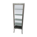 old medical display case with a graphite metal door
