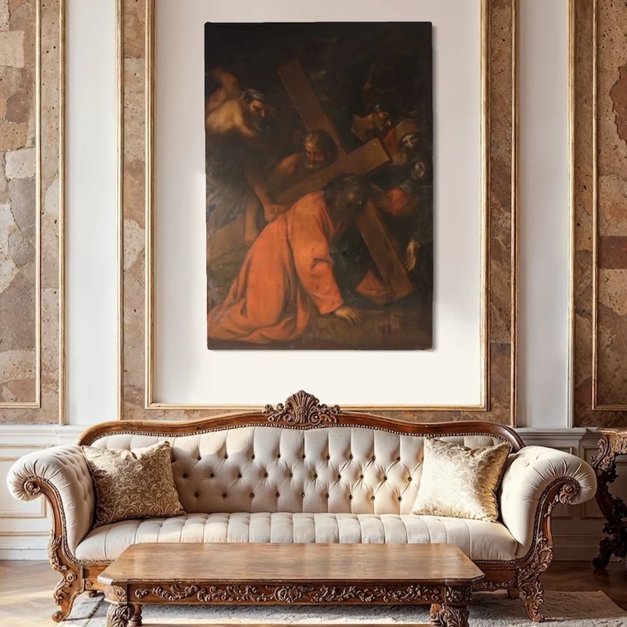 Antique Italian painting The Way of the Cross