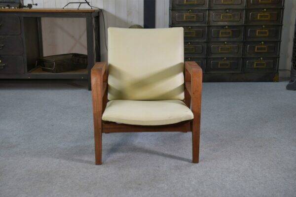 Modernist armchair in mahogany and skai 1940-1950