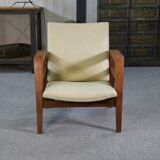 Modernist armchair in mahogany and skai 1940-1950