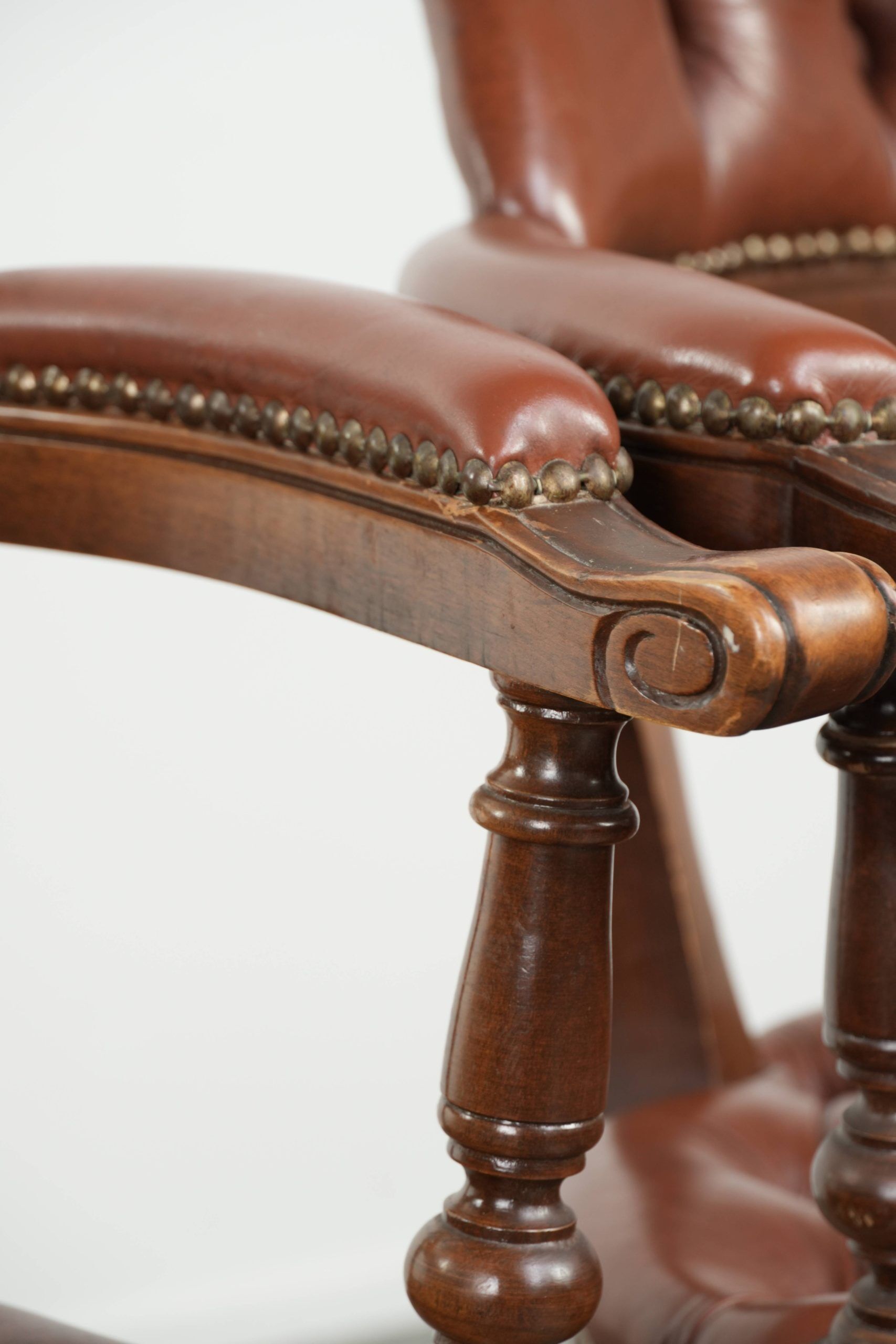 Set of 2 swivel cowhide English style chesterfield office chairs