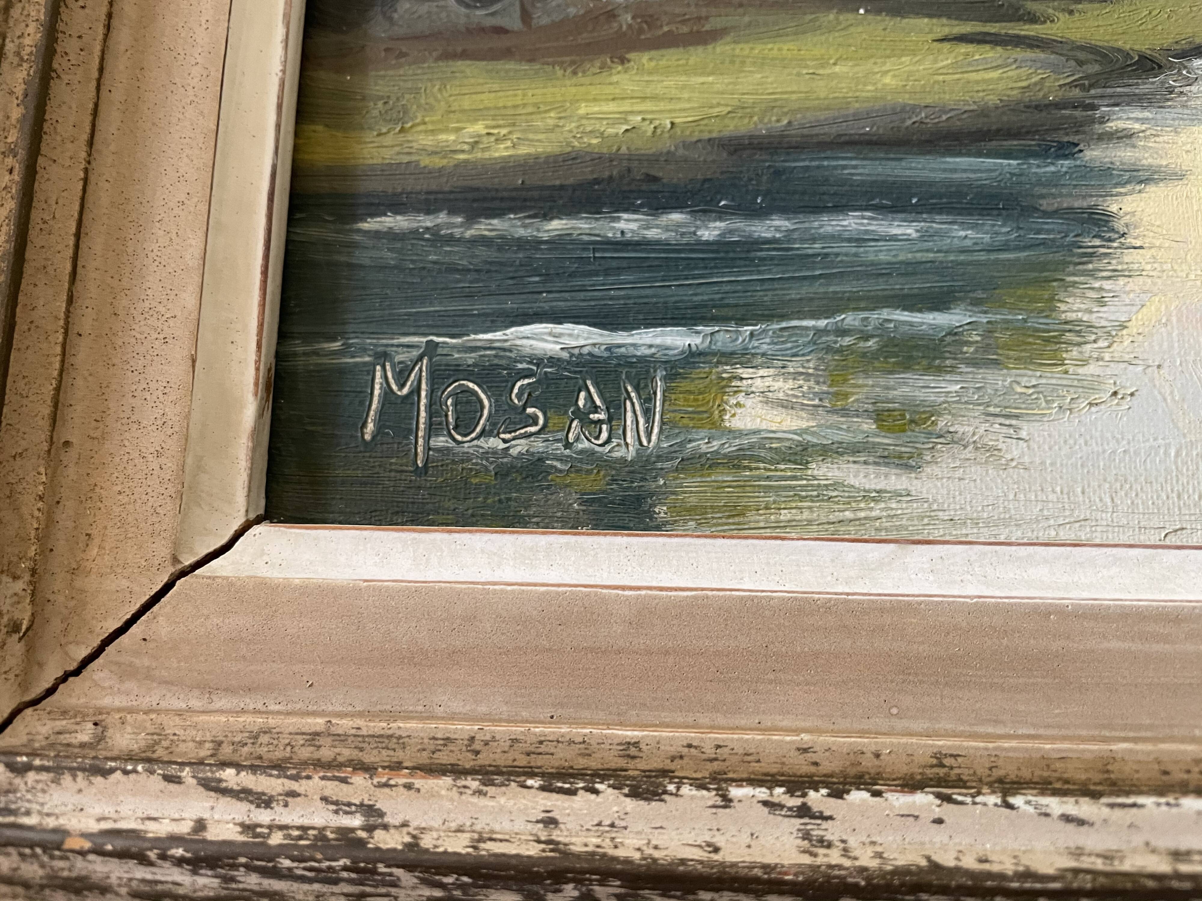 Oil on canvas framed river landscape