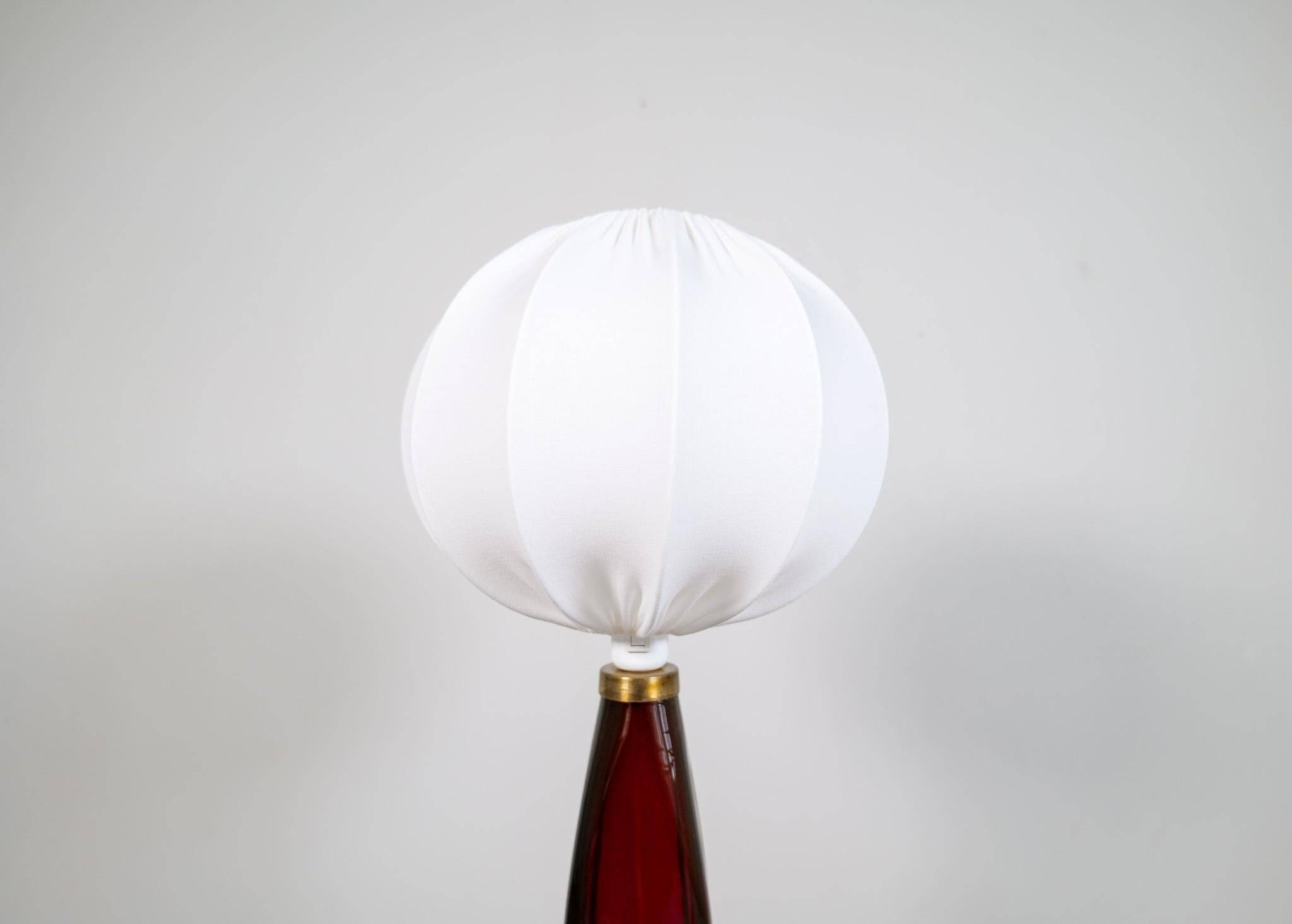 Mid-century modern table lamp with cotton shade Carl Fagerlund Orrefors Sweden