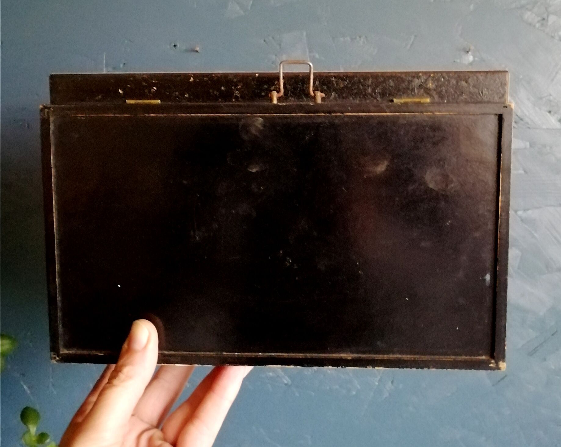 Vintage formica clock silent rectangular wall clock "Blue wood flash"