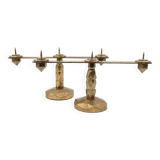 Brutalist brass pair of candle holders, France 1970