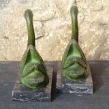 Serre-livres cygnes vintage sur socles en marbre