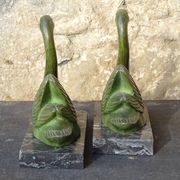 Vintage swan bookends on marble bases