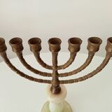 Vintage Hebrew Menorah Candlestick in Solid Brass and Onyx from the 60s