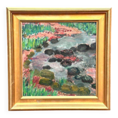 Huile sur toile originale suédoise – « Motif de paysage » par Synnöve Beskow – Vintage et encadrée – 51 × 52 cm (20,1" × 20,5")