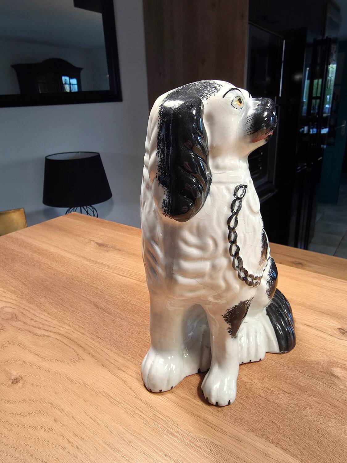 Pair of Staffordshire-type ceramic dogs - King Charles - 20th century