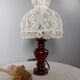 Table lamp with romantic wood and lace ambiance, retro chic