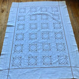 Nappe lin brodée main ancienne