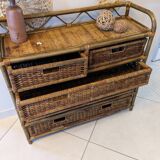 Commode vintage en rotin et osier