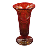 Art Deco Pressed Glass Vase Amber Color 25.3 cm