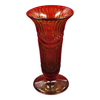 Art Deco Pressed Glass Vase Amber Color 25.3 cm