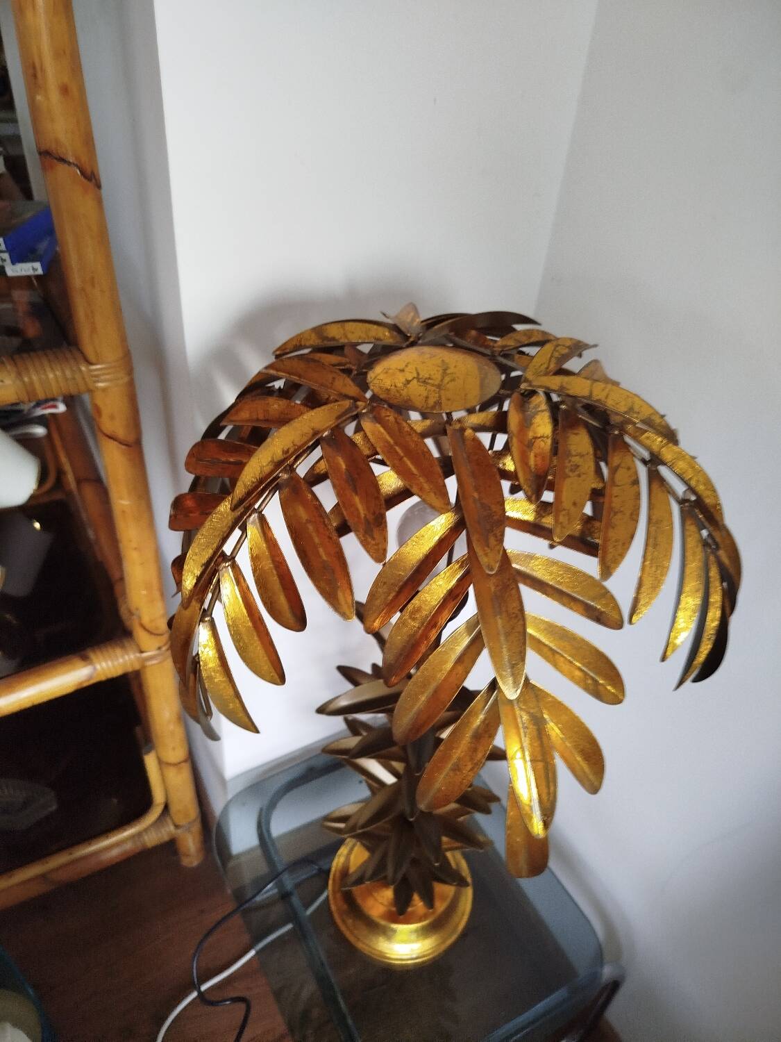 Large Palm Tree Lamp in gilded metal, late twentieth century.