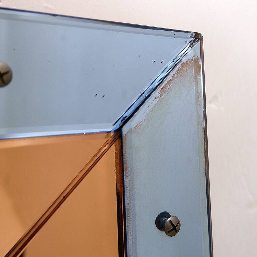 Bevelled wall mirror with blue and copper mirror panels - Italy 1930s