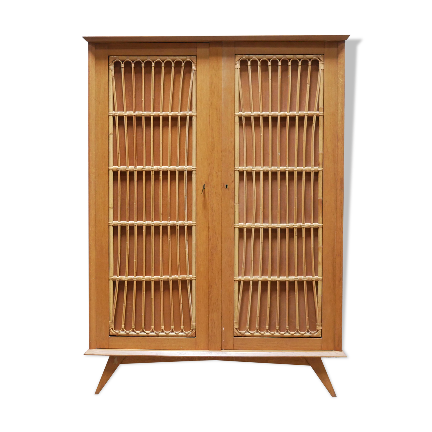 Vintage wardrobe in wood and rattan