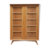 Vintage wardrobe in wood and rattan