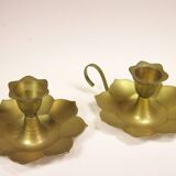Pair of brass "flower" candlesticks