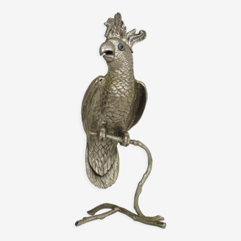 Sculpture parrot cacaotès in silvered bronze, 50s