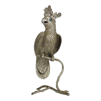 Sculpture parrot cacaotès in silvered bronze, 50s