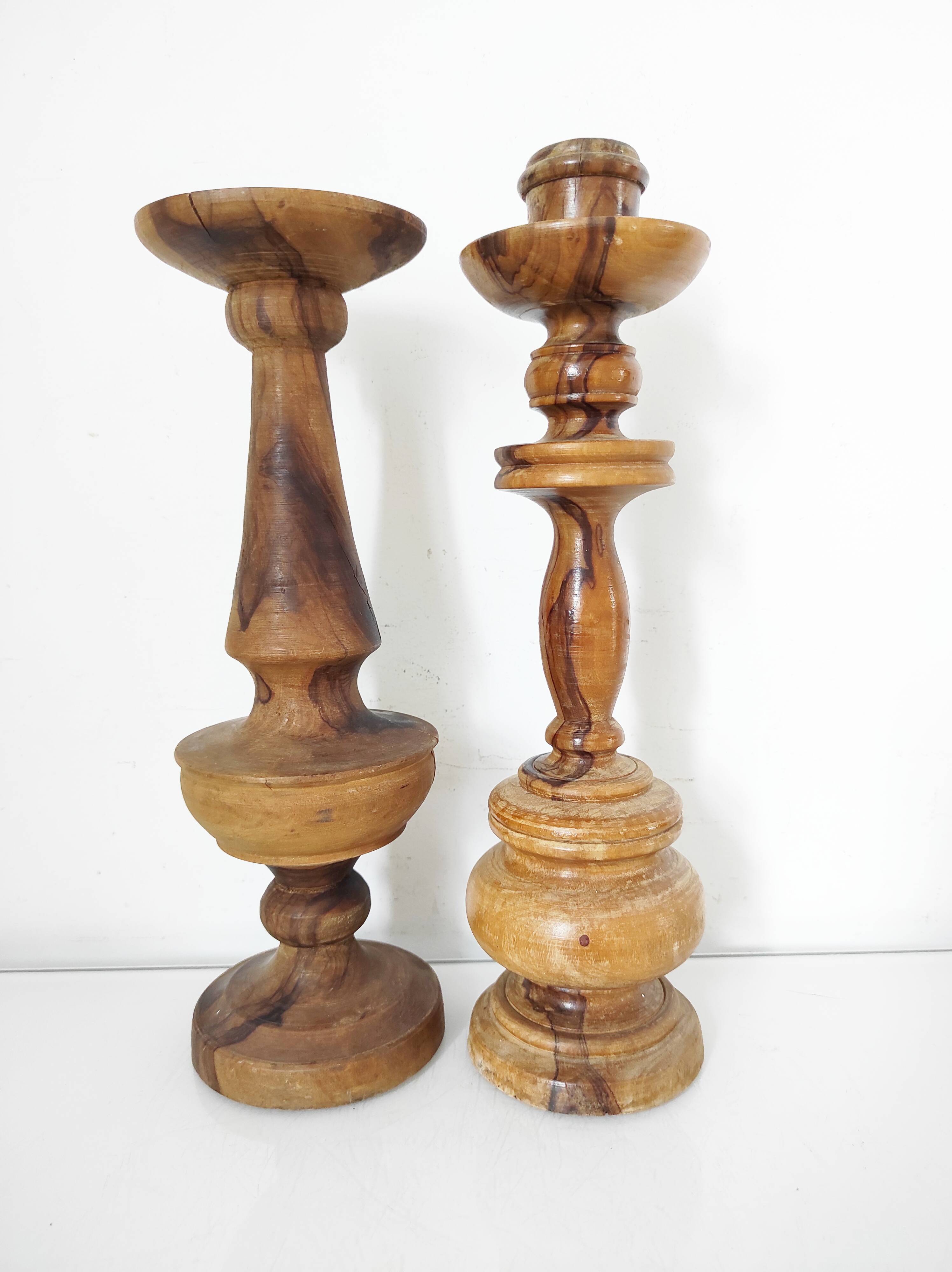Set of 4 turned wooden candle holders