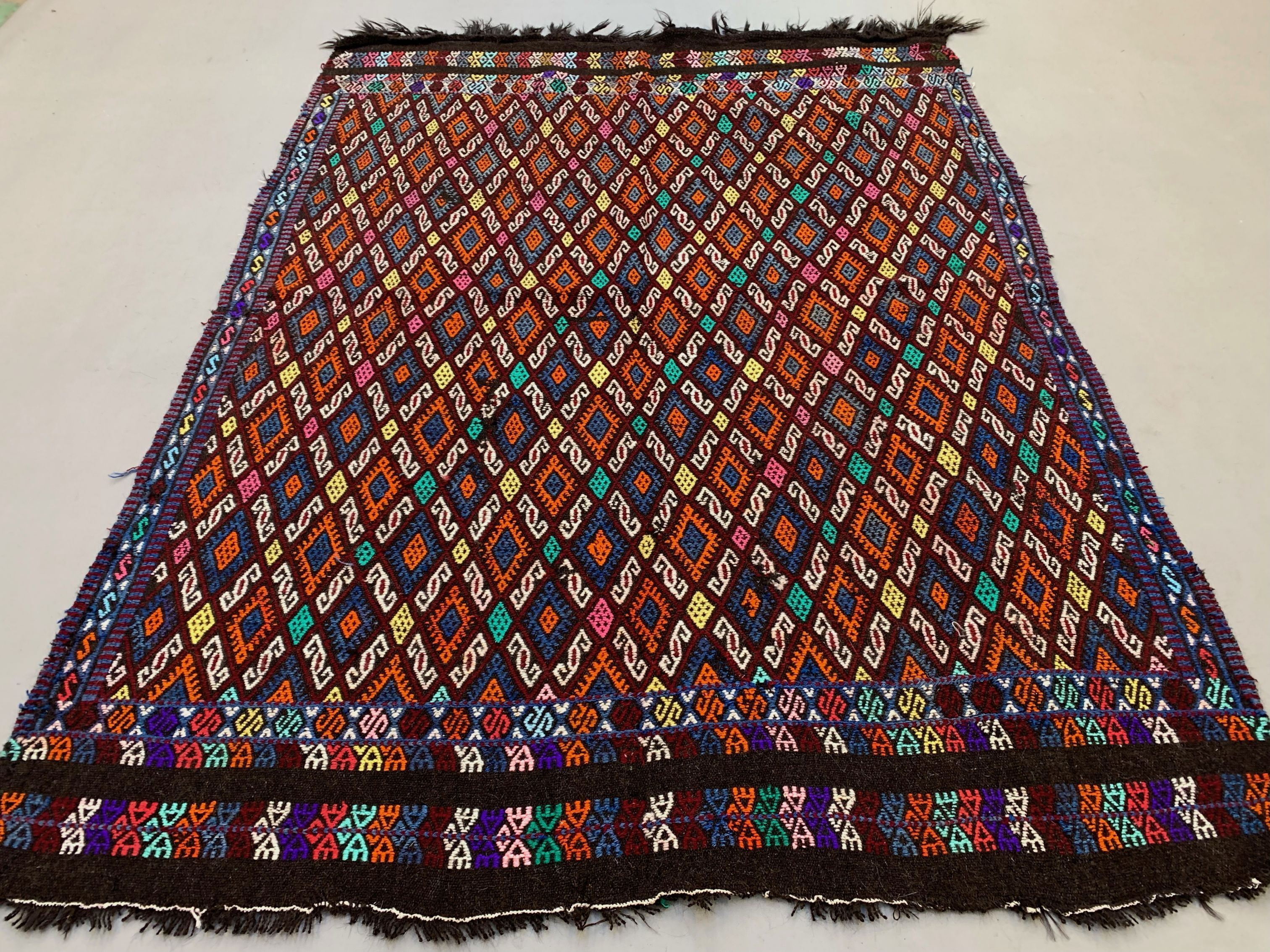 Large Vintage Turkish Kilim Rug 236x175 cm Wool Jajim Kelim