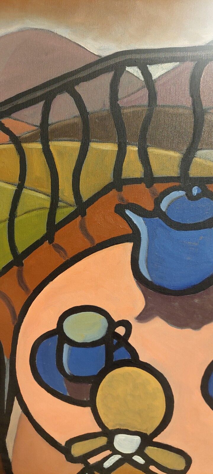 Oil painting on canvas "Breakfast on the Terrace" by Franco Prayer (1924) 58 x 48 cm