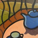 Oil painting on canvas "Breakfast on the Terrace" by Franco Prayer (1924) 58 x 48 cm